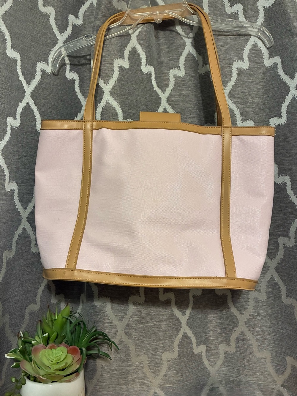 Women’s Pink Jet Setter Tote Bag with Tan Trim